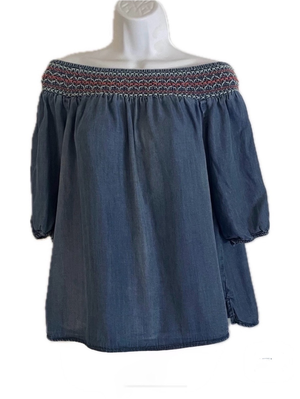 Knox Rose Indigo Off-Shoulder Tunic with Multicolor Smocking